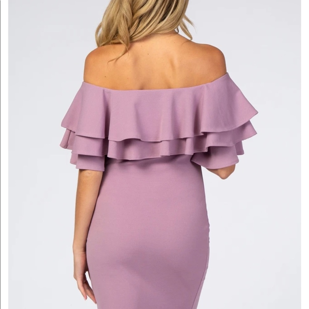 Pink blush Maternity violet layered ruffle off shoulder - Picture 4 of 6